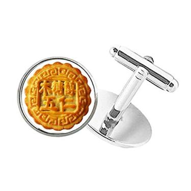 Imagem de DIYthinker Abotoaduras com clipe de botão redondo para bolo de lua no meio outono Festival Cinco Kernel Moon Cake