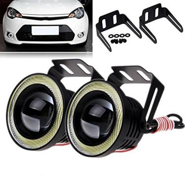Imagem de Polarlander 2 peças 2,5 polegadas Luzes de neblina LED COB 30W Projetor à prova d'água com lentes Angel Eyes Anéis 12V SUV ATV Off Road Fog Lamp