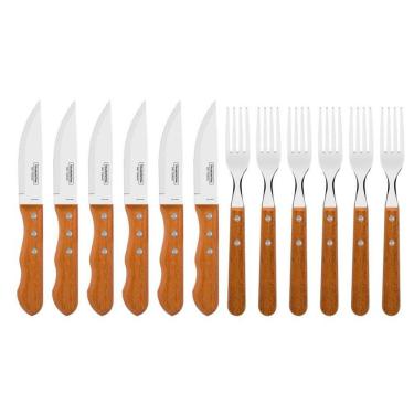 Imagem de Jogo de Talheres Jumbo para Churrasco Tramontina com Lâminas em Aço Inox e Cabos em Madeira Natural Tramontina