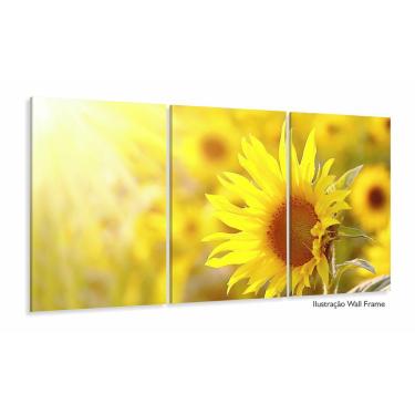 Imagem de Quadros Decorativos Girassol Hd Quarto Sala Kit 120x60 3 peç