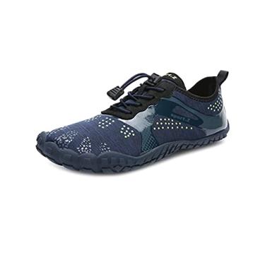 Imagem de Bestgift Sapatos respiráveis de tamanho grande, sapatos de cinco dedos, sapatos de praia de verão para homens e mulheres, secagem rápida azul escuro 33.5