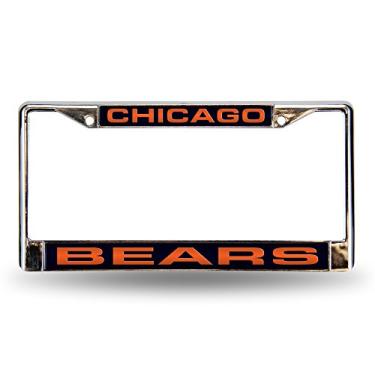 Imagem de NFL Chicago Bears - Moldura para placa de licença cromada padrão com corte a laser azul