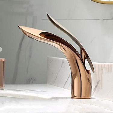 Imagem de Torneira de banheiro de luxo torneira de bacia de cachoeira de ouro rosa único furo torneira de água fria e quente torneira de bacia torneira misturadora torneira de pia, 1, china