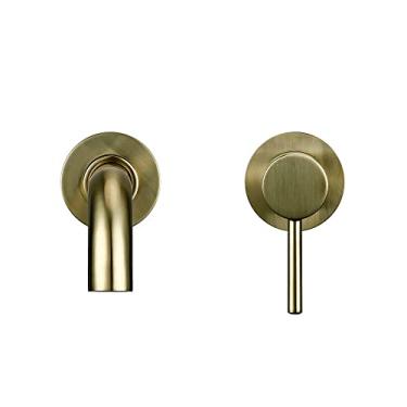 Imagem de Lavatório torneira do banheiro água quente e fria montagem na parede misturador pia torneira giratória banho com alça de alavanca única, ouro escovado, 260 mm, China