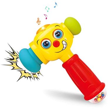 Imagem de Brinquedos de bebê GKPLY para meninos de 1 ano meninas com chocalho, martelo musical iluminar música som troddler brinquedos para crianças idade 1 2 3, agarrar agitar libra expressões engraçadas ativi