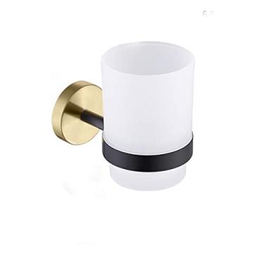 Imagem de Suporte de copo de dente de escova de dentes de ouro escovado com copo de vidro Suporte de copo de aço inoxidável Acessórios de banheiro Cromado preto, suporte de copo KBL