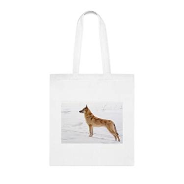 Imagem de Sacola engraçada para cachorro spitz finlandês, presente para cachorro spitz finlandês, aniversário de cachorro spitz finlandês bolsa de ombro spitz finlandês, bolsa reutilizável para cães spitz finlandeses, Branco