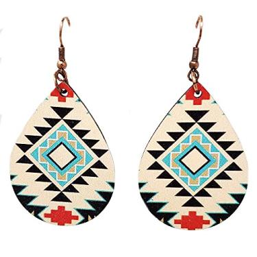 Imagem de Emulily Brincos de anzol de madeira com lágrima Navajo ocidental Boho, Madeira, N