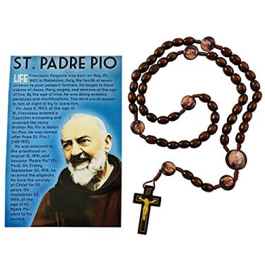 Imagem de Westmon Works Rosário de São Padre Pio Contas de Madeira com Centro Colorido e Fé Explicado Grande Conjunto de Cartas Sagradas