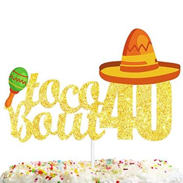 Imagem de Dourado Glitter Taco Bout 40º Topo de Bolo Sombrero Mexicano Taco Noite Tema Decoração Suprimentos Feliz Aniversário Decorações de Festa
