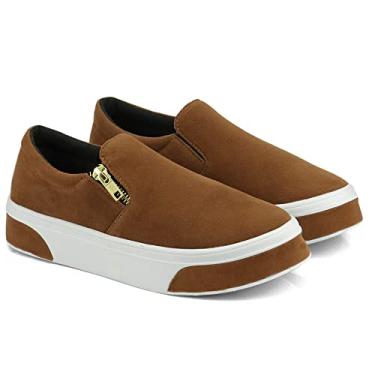 Imagem de Slip On Feminino em Camurça Com Solado Antiderrapante Tênis Casual Conforto 503-GG (36, Caramelo)