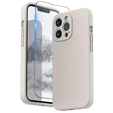 Imagem de SURPHY Capa para iPhone 13 Pro com protetor de tela, 13 capas de telefone de silicone líquido Pro (proteção da câmera e forro de microfibra macia), pedra