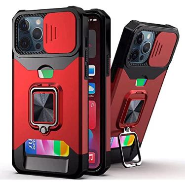 Imagem de IOTUP Capa para iPhone 13/13 Mini/13 Pro/13 Pro Max, à prova de choque anel protetor de telefone cove suporte magnético suporte com capa de câmera deslizante (cor: vermelho, tamanho: 13 mini 5,4 polegadas)