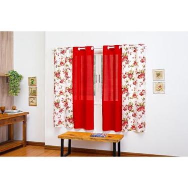 Imagem de Cortina Florata 2,80 X 1,40M Estampa Vermelha Decoração Quarto E Sala