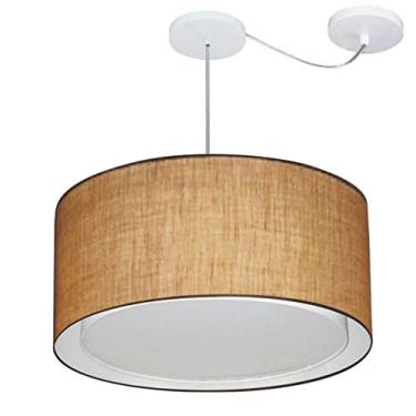 Imagem de Lustre Pendente Cilíndrico com Desvio de Centro Cúpula Tecido 30/50x40 cm, Vivare Iluminação, Pendente4315 LP, Palha, Médio