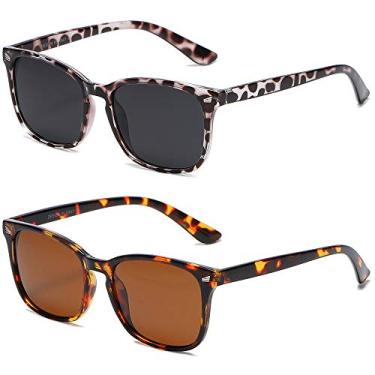 Imagem de DUSHINE Óculos de sol polarizados para mulheres, estilo retrô clássico, proteção UV400, A2 Leopardo/Cinza + Tartaruga/Marrom (pacote com 2), normal