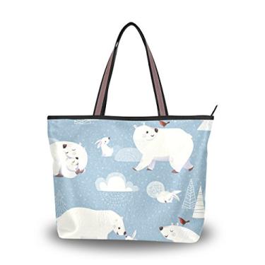 Imagem de ColourLife Bolsa de ombro de urso polar fofa de inverno, alça superior, tecido de poliéster, sacola grande, Colorido., Medium