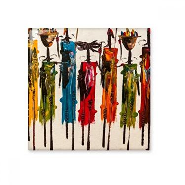 Imagem de Arte abstrata de azulejo de cerâmica guerreiro negro africano brilhante decalque vitrificado pedra adornada