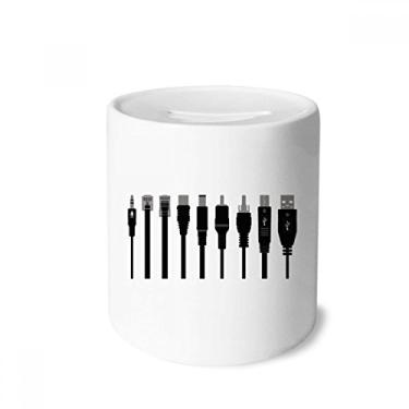 Imagem de DIYthinker Cabo de carregamento preto padrão caixa de dinheiro caixa de cerâmica porta-moedas presente de cofrinho