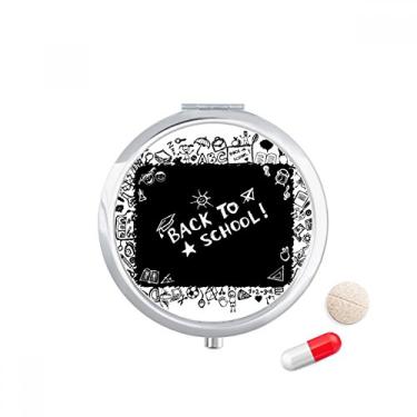 Imagem de Caixa de comprimidos com desenho de grafite, estilo escolar, bolso para guardar remédios