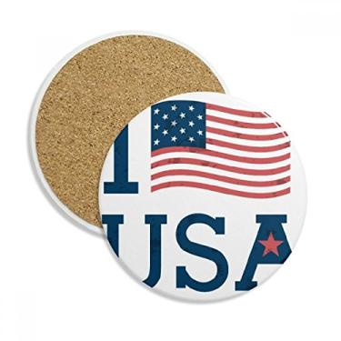 Imagem de I Love USA America Flag Culture Porta-copos Caneca de proteção de mesa Pedra absorvente