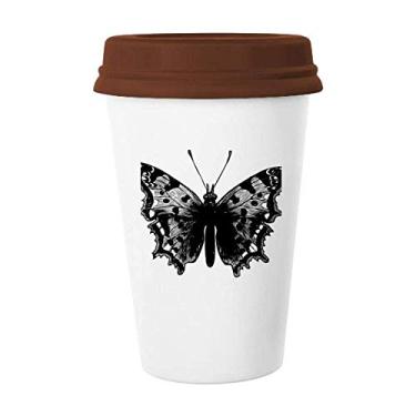 Imagem de Amostra de borboleta preta Art Deco presente Caneca moderna café bebendo vidro cerâmica copo tampa