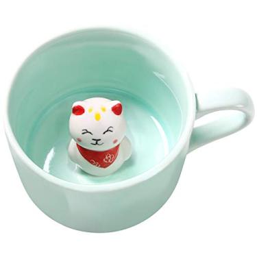 Imagem de Lemon Park Caneca de café 3D animal dentro do copo 227 g com gato da sorte, copo de cerâmica feito à mão com desenho fofo de desenho animado, surpresa de aniversário de Natal para amigos, família ou