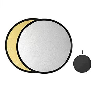 Imagem de Refletor de fotografia 2 em 1, refletor 2 em 1 de ouro prateado, mini refletor de luz redondo dobrável portátil com bolsa para iluminação de fotografia de estúdio (30 cm)