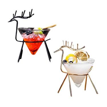 Imagem de Liuyoyo Conjunto de taças de vinho de 2 peças com suporte em forma de cervo, conjunto criativo de copos de vidro de coquetel de 160 ml, copos de taça de martini, copos de uísque antiquados para decoração de festa de bar clube