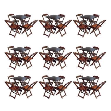 Imagem de Kit 9 Jogos De Mesa Dobravel Com 4 Cadeiras De Madeira 70X70 Para Restaurante E Bar - Imbuia