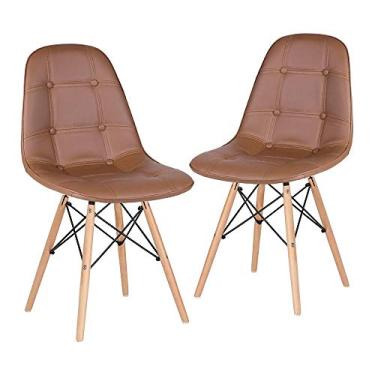 Imagem de Loft7 Home Decor, Kit 2 Cadeiras Charles Eames Eiffel, Assento Estofado Botonê, Pés Em Madeira Clara E Elegante Versátil Sala De Jantar Cozinha Cafeteria Quarto, Marrom