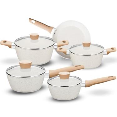 Imagem de Jogo de Panelas Carmela Premium Ceramic Flon Antiaderente Bkza by MTA (Vanilla, 5 Peças)