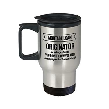 Imagem de Melhor copo de caneca de café de viagem - ideias de presentes de agente de empréstimo para homens e mulheres. Criador de empréstimos hipotecários resolvemos problemas que você não sabia que tem de maneiras
