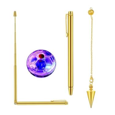 Imagem de Dynwave Varetas de radiestesia conjunto de cobre pingente de pêndulo, caminhadas conveniente alça de cobre retrátil iniciante, amadores cartomantes, 4 PCS