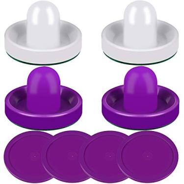 Imagem de ONE250 Air Hockey Pushers and Red Air Hockey Pucks, Goal Handles Paddles Acessórios de Substituição para Tabelas de Jogo (4 Striker, 4 Puck Pack), Purple & White