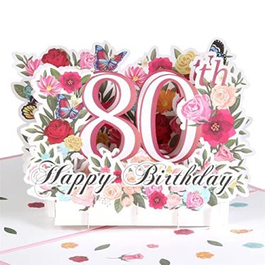 Imagem de HOMANGA Cartão pop-up de aniversário de 80 anos, cartão de aniversário de 80 anos para ela, mulheres, esposa, de 80 anos para irmã, mãe, amiga, cartão de felicitações de aniversário pop-up com nota em branco e envelope, 15 x 20 cm