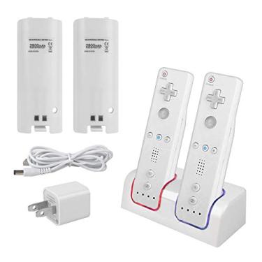 Imagem de Kulannder Carregador de bateria remoto Wii (carregador de parede USB gratuito + cabo alongado) estação de carregamento dupla com duas baterias recarregáveis com maior capacidade para controle remoto