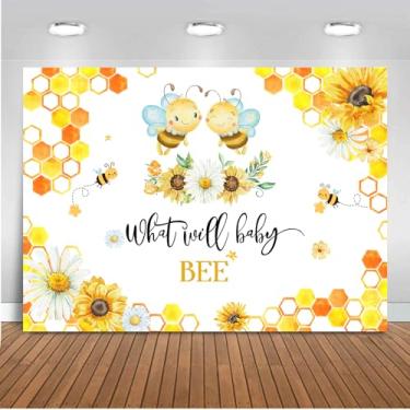 Imagem de ANSHUHAI Pano de fundo revelador de gênero de abelha mel, o que o gênero da abelha do bebê revelará cenários de favo de mel para ele ou ela decoração de banner para cabine fotográfica (2,1 x 1,5 m)