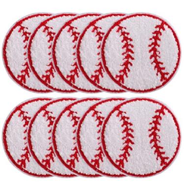 Imagem de Remendo de ferro em chenille para beisebol 10 peças de beisebol softball bordado costurar em remendos decorativos de reparo apliques de chenille para DIY jeans roupas bolsa bonés/598