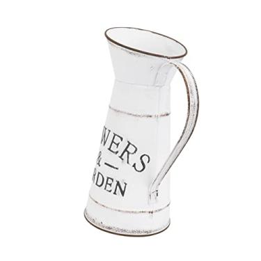 Imagem de 1 peça vasos alça floral cozinha francesa chique quarto metal gasto leite jarro decorativo seco estilo retrô e formato para adorno de buquê L arte vaso de flores loja lata lata escritório (Color : Wh