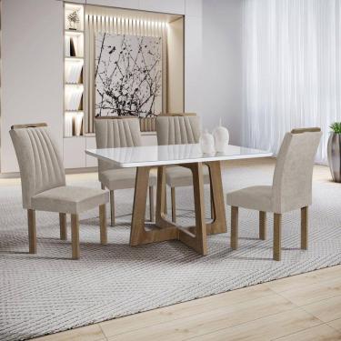 Imagem de Conjunto Mesa Arizona 120cm com 4 Cadeiras Arizona Tampo Smart Plus com Vidro Chocolate/Off White/Bege Claro