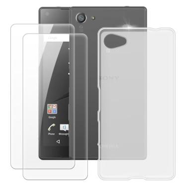 Imagem de MILEGOO Capa compacta para Sony Xperia Z5 + 2 peças protetoras de tela de vidro temperado, capa de TPU de silicone macio à prova de choque para Sony Xperia Z5 Compact (11,7 cm) branca