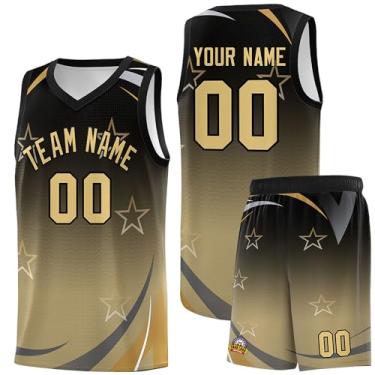 Imagem de Camiseta de basquete personalizada para homens mulheres jovens, shorts de basquete personalizados com logotipo do número do time, Preto e cáqui - 14, Tamanho Único