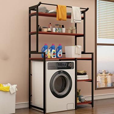 Imagem de Prateleira de lavanderia de 3 camadas sobre o rack de armazenamento do vaso sanitário/máquina de lavar, suporte organizador de banheiro, rack que economiza espaço com haste para pendurar rou