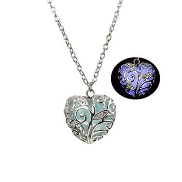 Imagem de Colar de coração grosso luminoso roxo vermelho azul verde colar com pingente de coração para mulheres e homens, joia de presente que brilha no escuro, Medium, Metal, Sem Pedra Preciosa