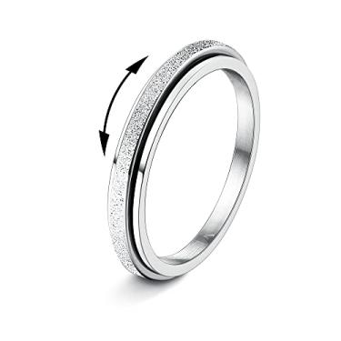 Imagem de Diamday Anéis de titânio de aço inoxidável para mulheres e homens – Anel giratório de 2/4 mm para alívio da ansiedade, estresse, glitter, jateamento de areia, bijuteria para promessa de casamento, Metal não precioso, Zircônia cúbica