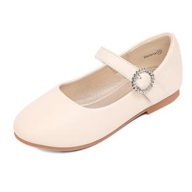 Imagem de PANDANINJIA Sarena sapato social feminino strass florista bailarina sapatilhas de balé Mary Jane festa de casamento sapatos escolares para crianças pequenas crianças grandes, Poliuretano bege, 9
