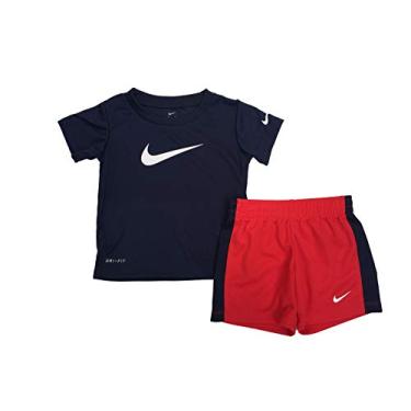 Imagem de Nike Conjunto de 2 peças de camiseta e shorts com estampa para meninos, Obsidiana (66f237-u10)/vermelho, 24 Months