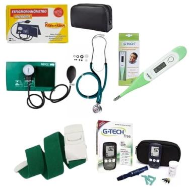 Imagem de Kit Enfermagem + Aparelho Medidor Glicose FREE Completo Premium (VERDE)
