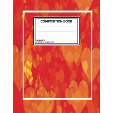 Imagem de Caderno de composição de corações pautados largos / capa de dia dos namorados adolescente - idade escolar